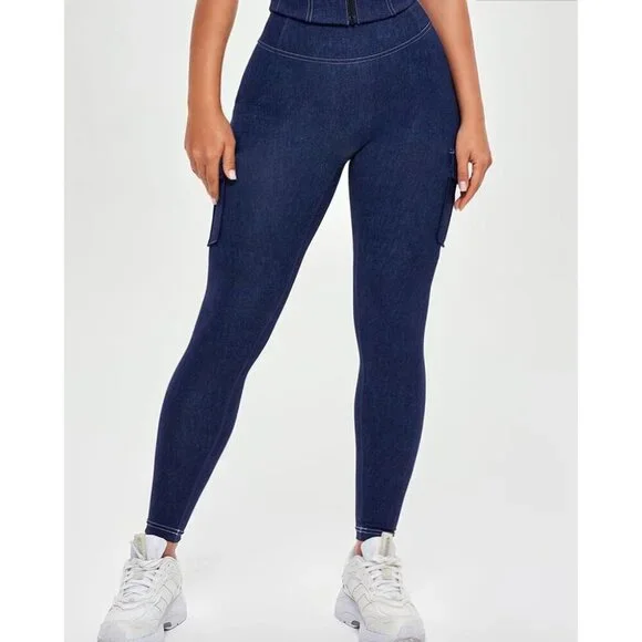 Women's High Waisted Jeggings Cotton Blend Tummy Control Cargo Pockets - Picture 2 of 4